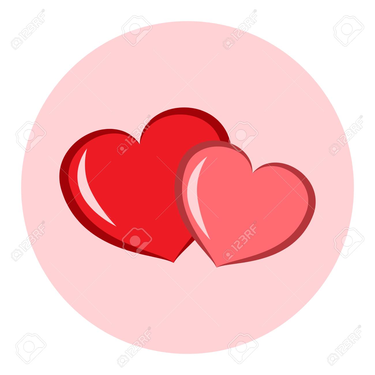 two hearts graphic design illustration in round frame royalty free design hearts