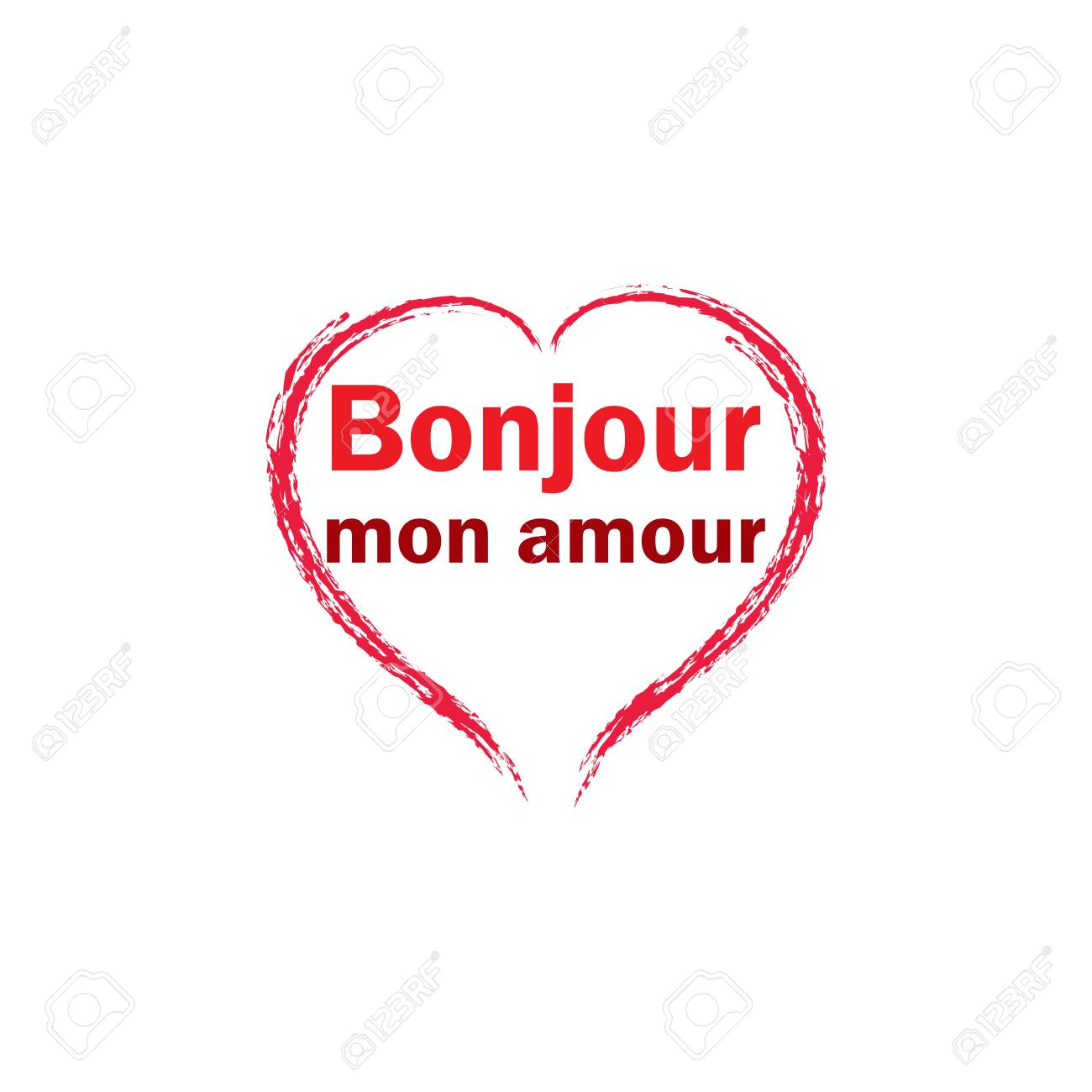 T Shirt Typography Graphic With Quote Bonjour Mon Amour. Fashion Print For  Sports Wear. Template For T Shirt, Apparel, Card, Poster. Design Element.  Heart Couple Symbol Of Love. Vector Illustration Royalty Free, image size:1300x1300