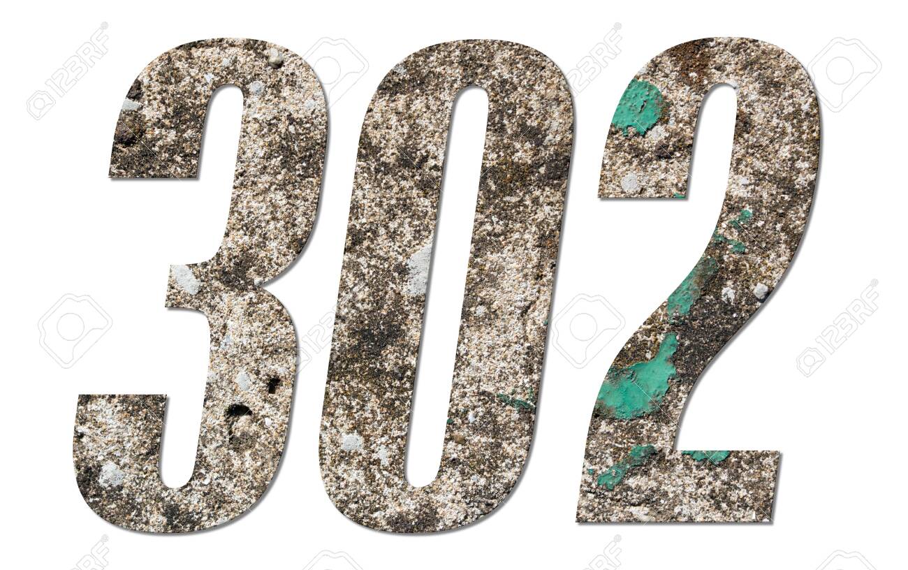 Numéro 302 Avec Vieux Mur De Béton Sur Fond Blanc Banque D'Images et Photos  Libres De Droits. Image 132479918