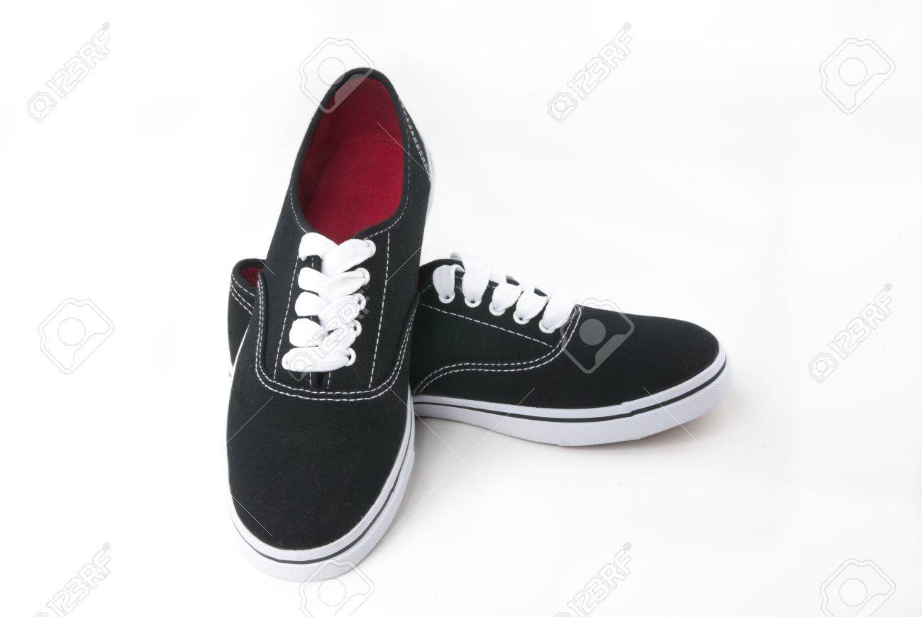 black canvas shoes with white laces