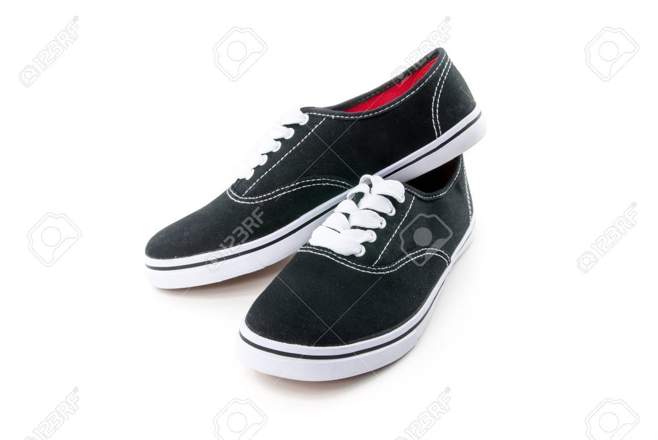 black canvas shoes with white laces