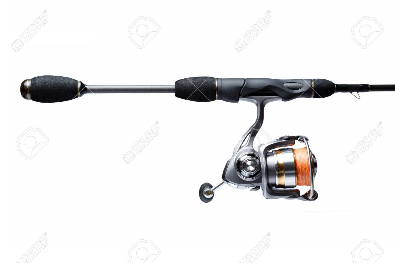 Caña De Pescar Personalizada Exclusiva Y Carrete Profesional Aislado En Blanco. Fotos, Imágenes Y Fotografía De Archivo Libres De Derecho. Image 52881403.