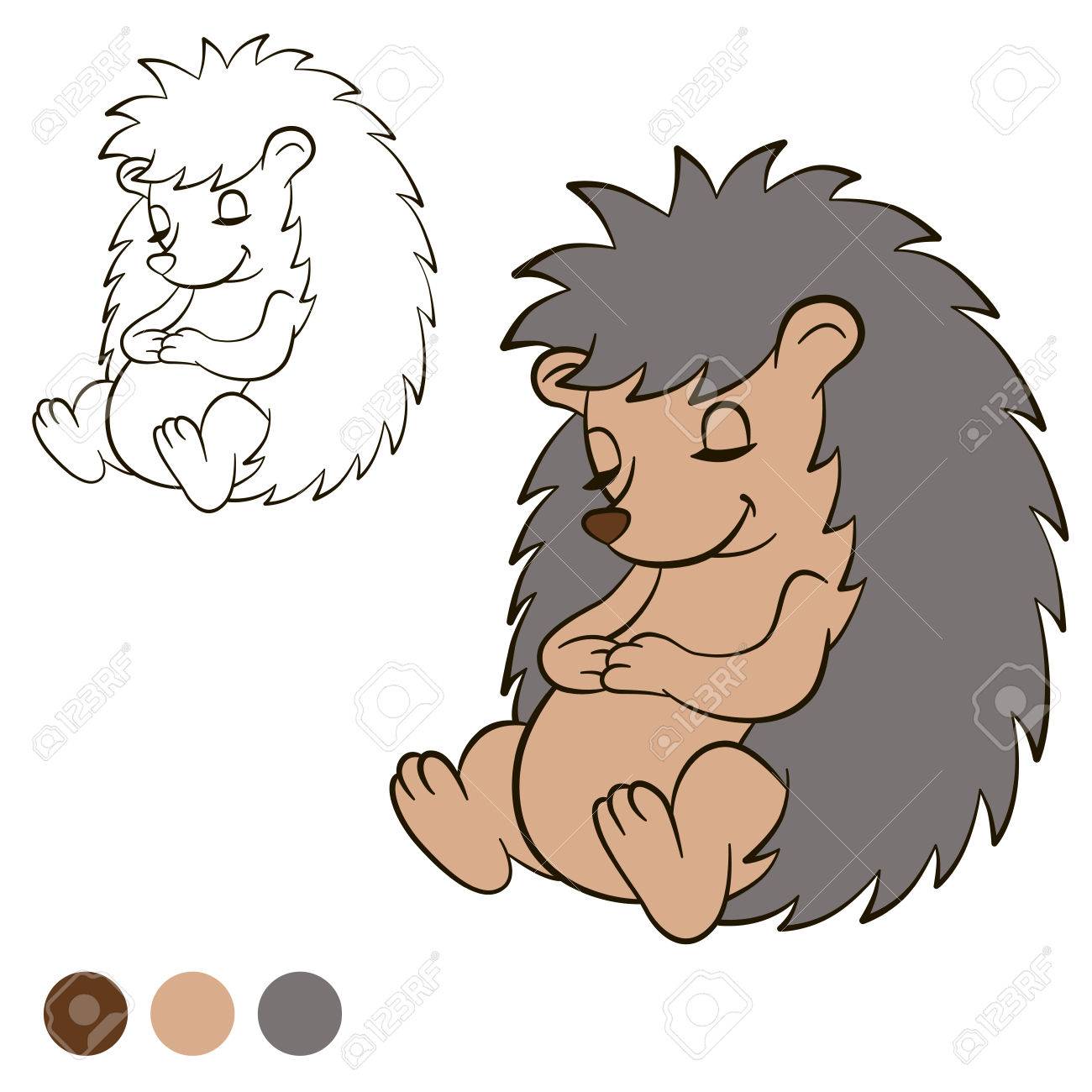 Coloriage Color Me Hedgehog Petit Herisson Mignon Assis Et Dort Il Sourit Clip Art Libres De Droits Vecteurs Et Illustration Image