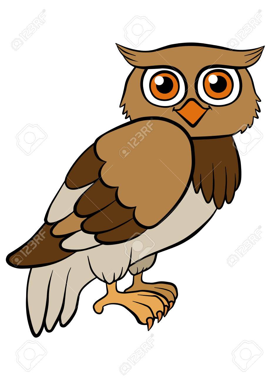 子供のための漫画の鳥 小さなかわいいフクロウの笑顔 のイラスト素材 ベクタ Image