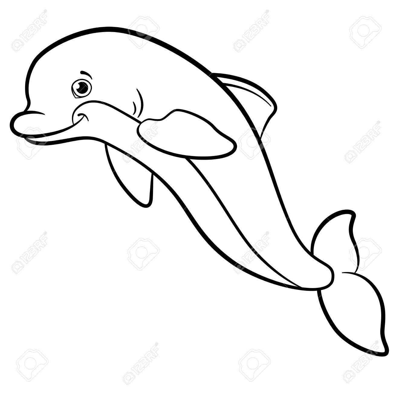 coloring pages marine wild animals little cute dolphin jumps