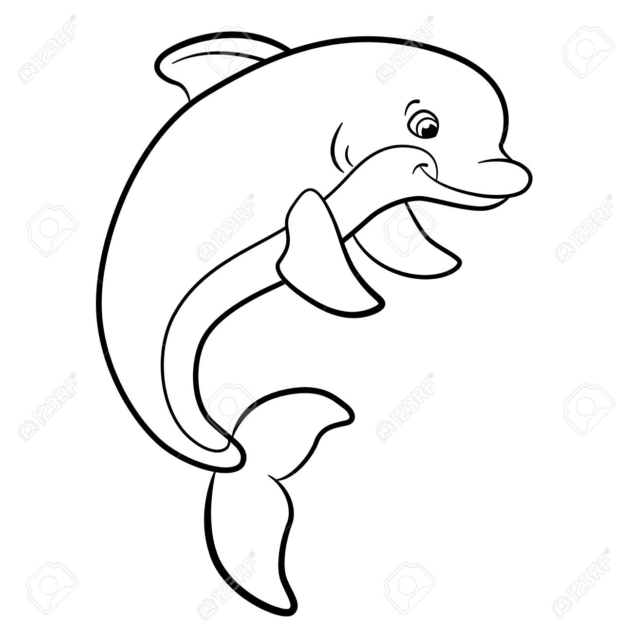 Malvorlagen. Marine-wilde Tiere. Netter Delphin lächelt. Malvorlagen. Marine-wilde Tiere. Netter Delphin lächelt.