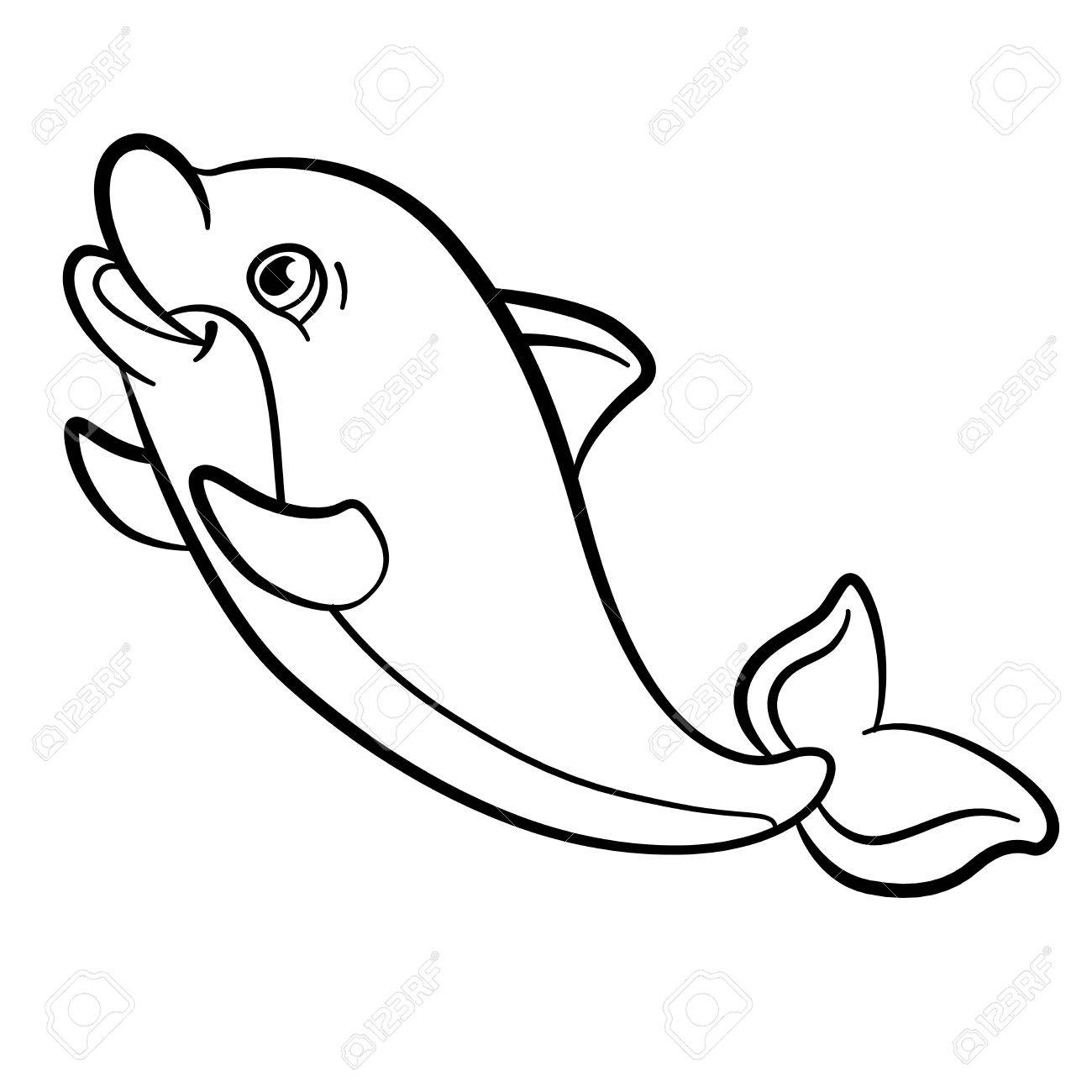 Malvorlagen. Marine-wilde Tiere. Kleine süße Baby Delphin lächelt. Malvorlagen. Marine-wilde Tiere. Kleine süße Baby Delphin lächelt.