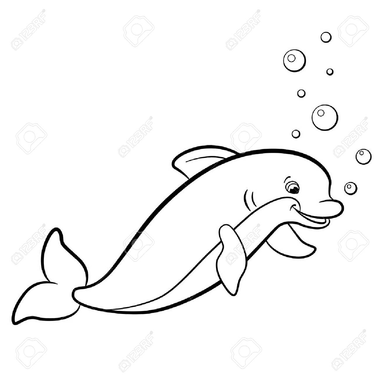Malvorlagen. Marine-wilde Tiere. Netter Delphin lächelt. Malvorlagen. Marine-wilde Tiere. Netter Delphin lächelt.