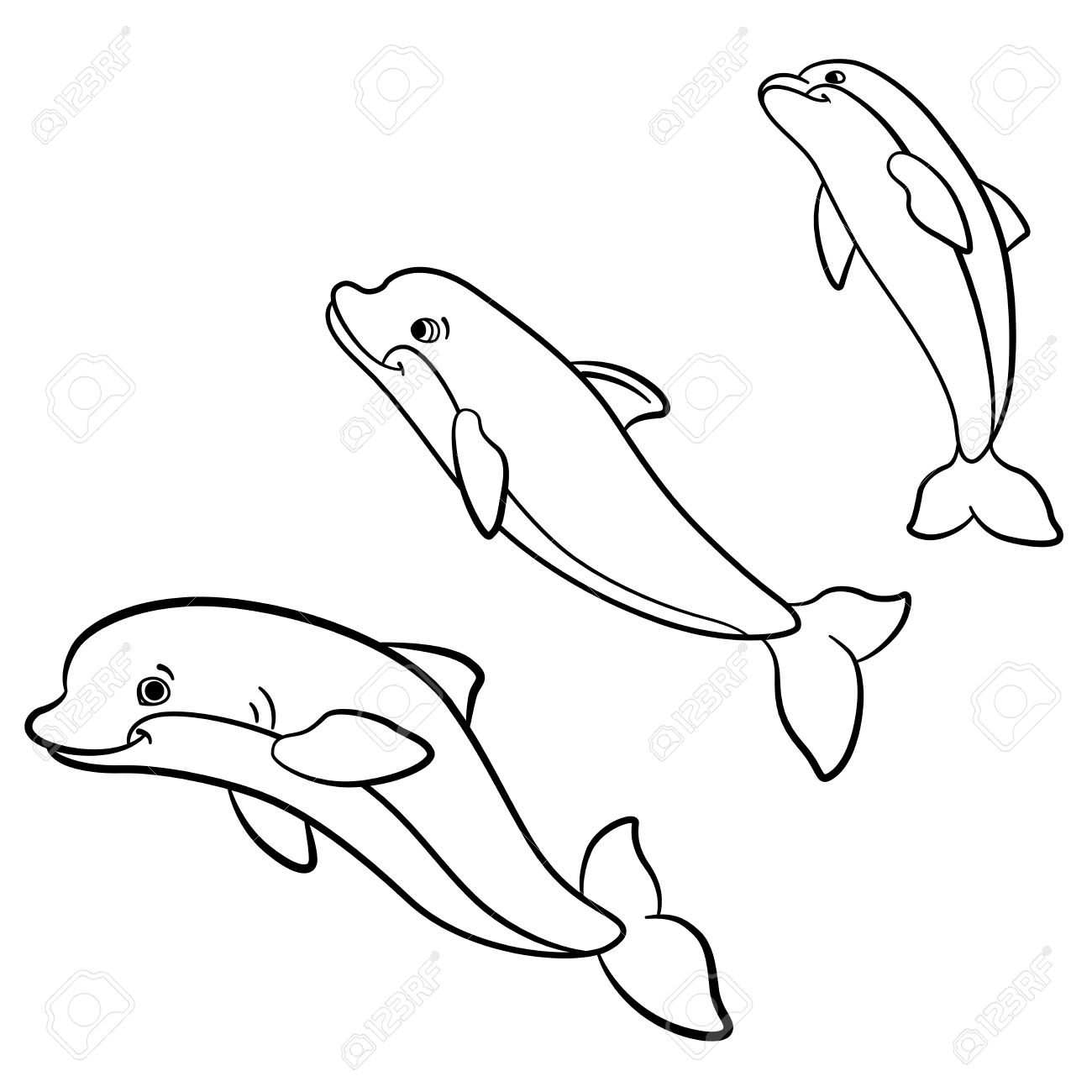 coloring pages marine wild animals three cute dolphins jump