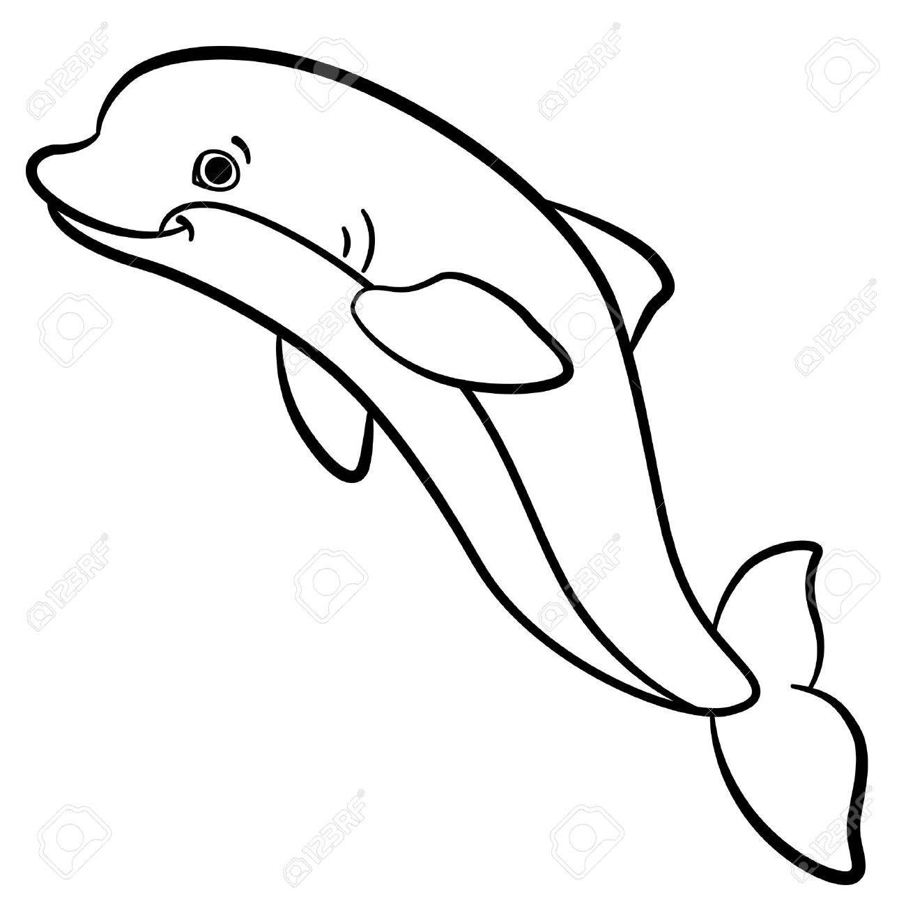 Malvorlagen. Marine-wilde Tiere. Kleine süße Delphin springt und lächelt. Malvorlagen. Marine-wilde Tiere. Kleine süße Delphin springt und lächelt.