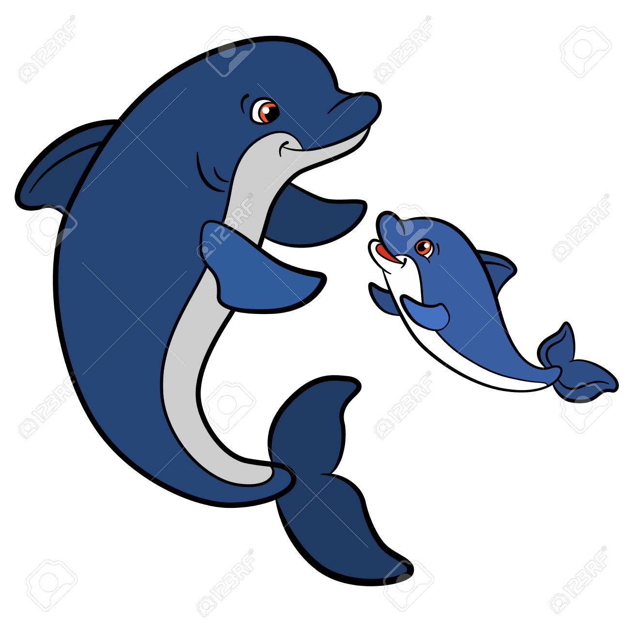 Cartoon Animals For Kids. Mother Dolphin Swims With Her Little Cute Baby  Dolphin And Smiles. Royalty Free SVG, Cliparts, Vectors, And Stock  Illustration. Image 58544222.