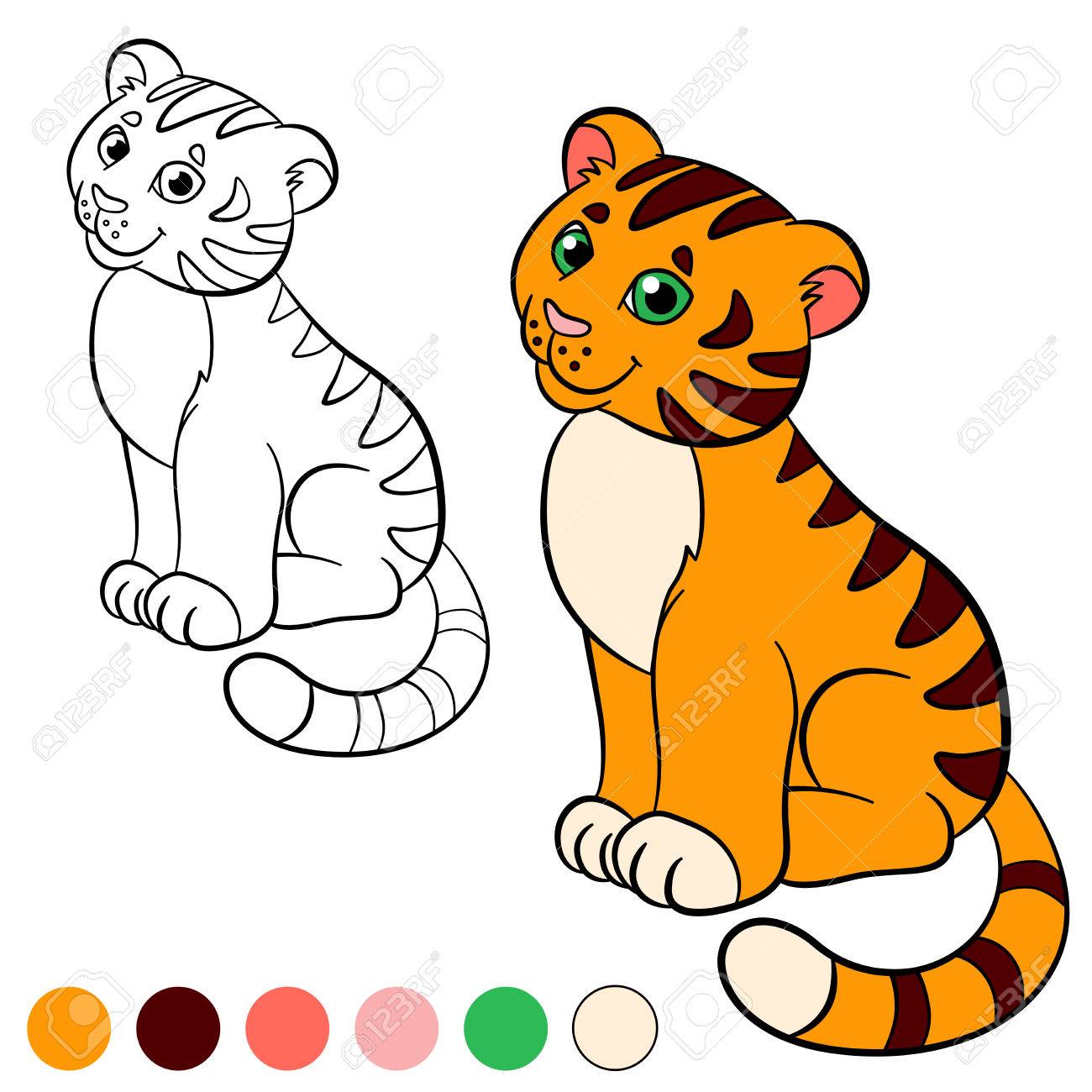 Malvorlage Color Me Tiger Kleine Susse Baby Tiger Sitzt Und Lachelt Lizenzfrei Nutzbare Vektorgrafiken Clip Arts Illustrationen Image 58868945