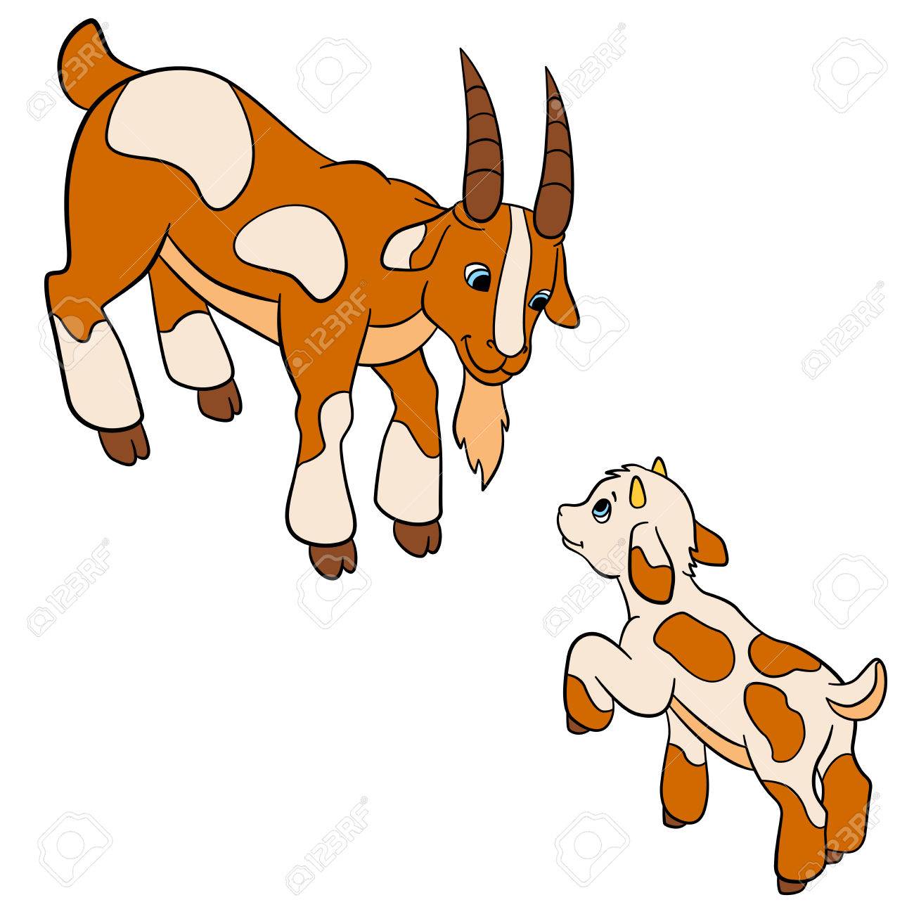 Cartoon Les Animaux De La Ferme Pour Les Enfants Pere Chevre Avec Son Petit Bebe Chevre Mignon Clip Art Libres De Droits Vecteurs Et Illustration Image
