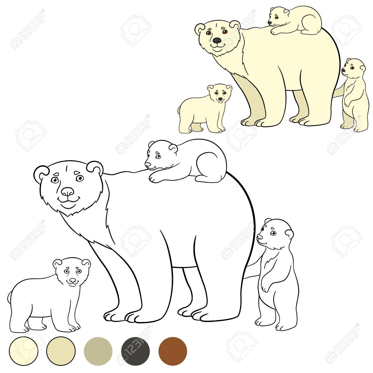 Coloriage Mere Ours Polaire Avec Ses Petits Bebes Mignons Clip Art Libres De Droits Vecteurs Et Illustration Image