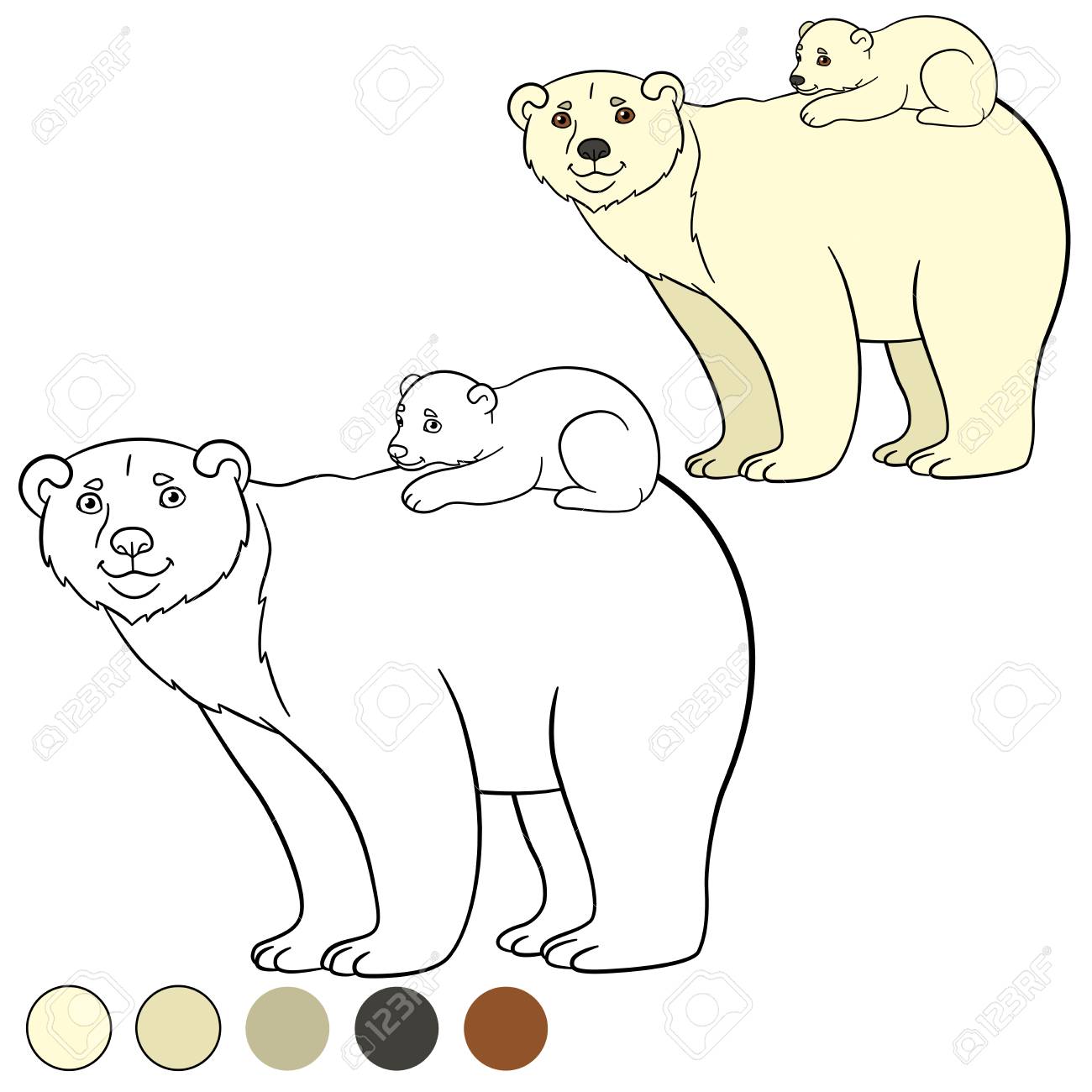 Coloriage Mere Ours Polaire Se Tient Avec Son Petit Bebe Et Sourires Mignon Clip Art Libres De Droits Vecteurs Et Illustration Image