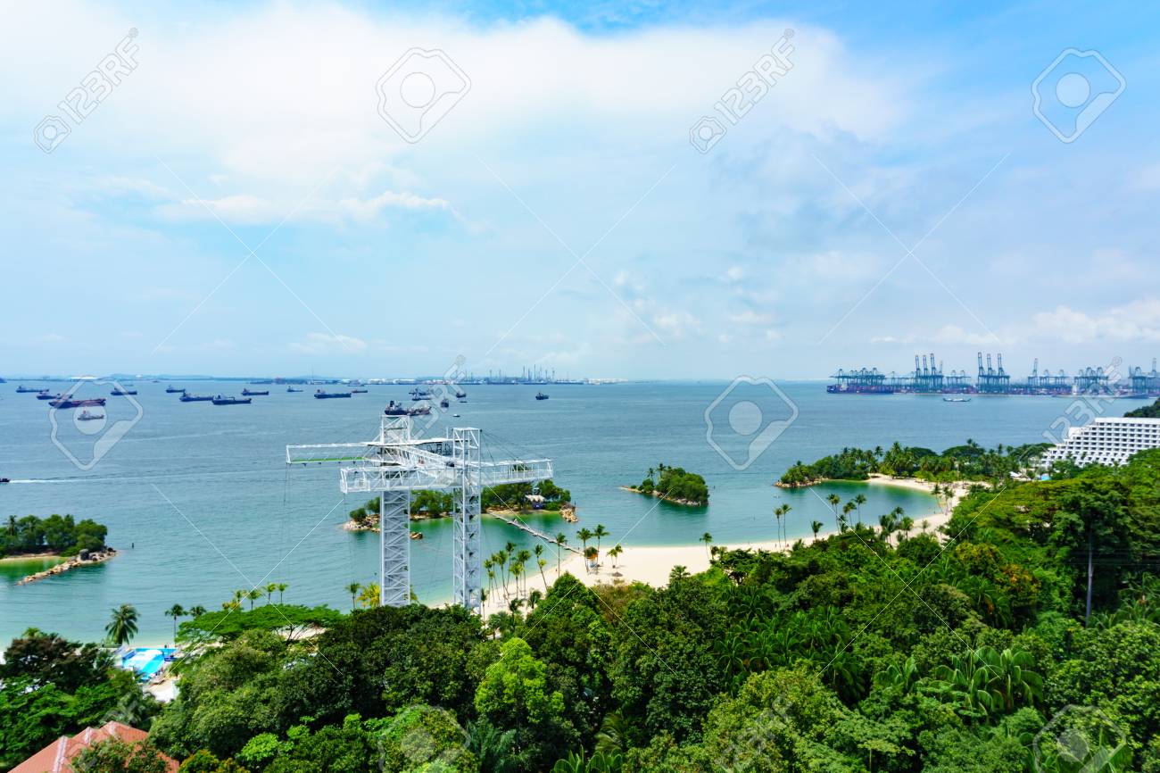 Panorama Landscape View Of Singapore Sea And Siloso Beach With Blue Sky And  Cloud, POV From Cable Car. Stock Photo, Picture and Royalty Free Image.  Image 93782382.