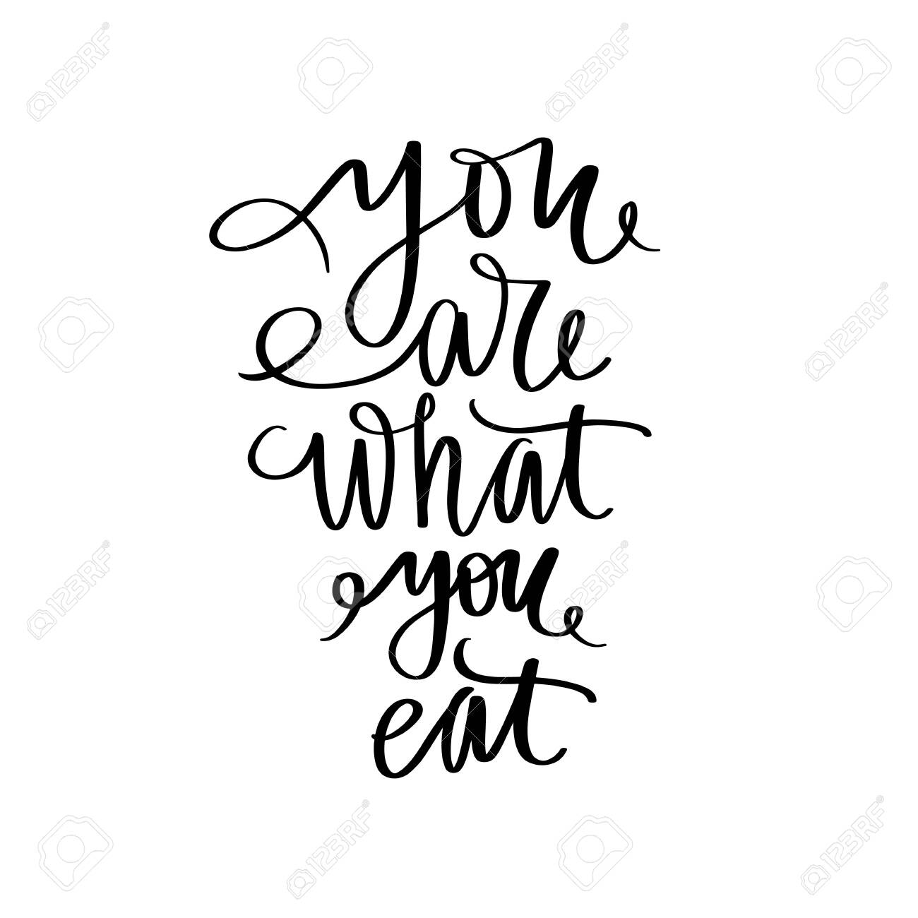 You Are What You Eat. Vector Hand Drawn Lettering Quote About Healthy Food.  Calligraphy Phrase Isolated On White. Motivational Poster. Inspiration  Organic, Vegan And Diet Slogan. Royalty Free SVG, Cliparts, Vectors, and, image size:1300x1300