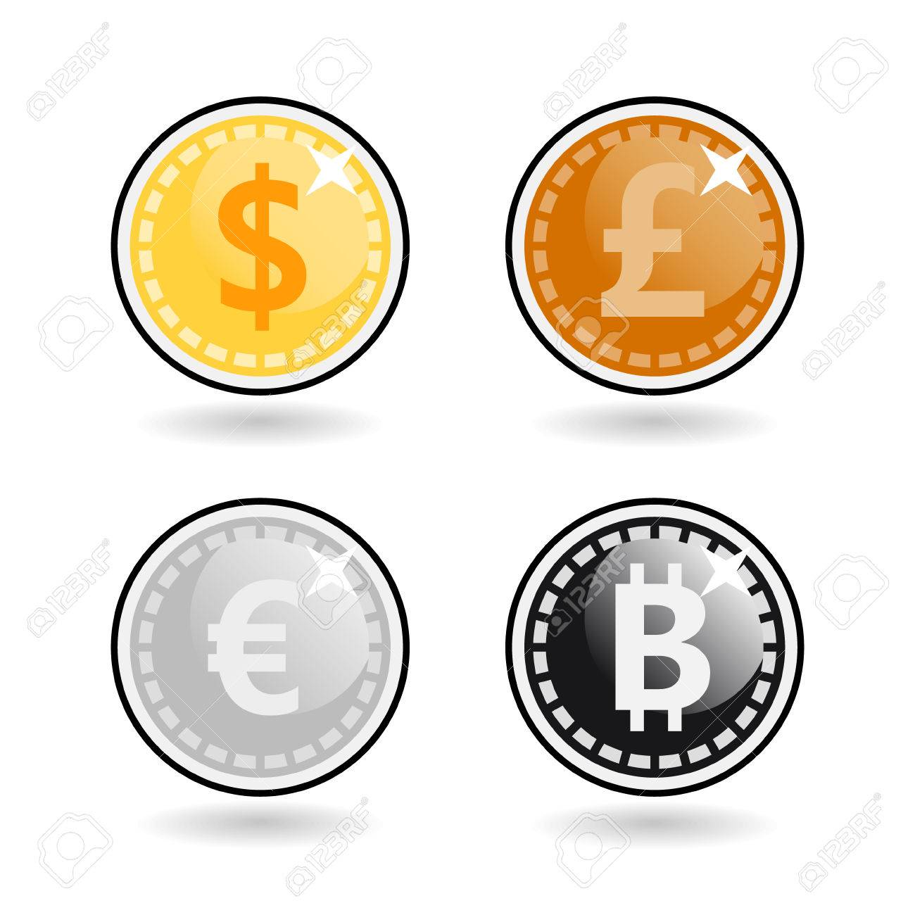 Bitcoin, Dollar, Euro, Pound Isolated Vector Image Set For Your Projects  Royalty Free SVG, Cliparts, Vectors, and Stock Illustration. Image 58949040.