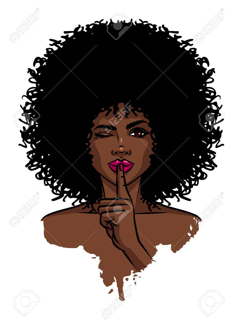若いセクシーな褐色肌の女性 アフロ アメリカ人の女の子は 彼女の顔の近くに手を保持しています 褐色肌雌性顔白い背景の上に印刷します のイラスト素材 ベクタ Image