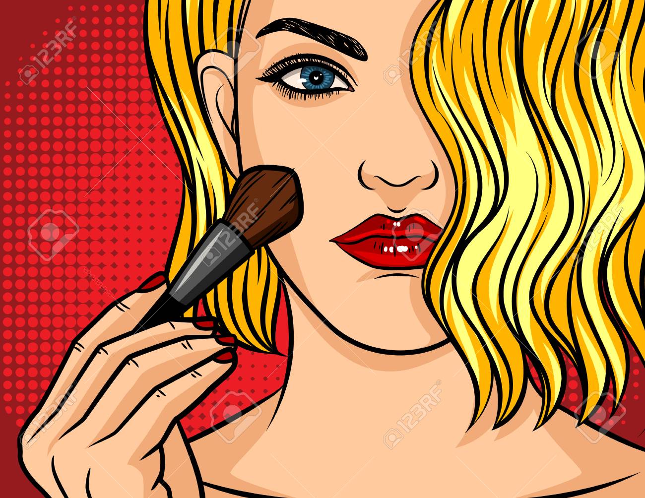 Color Vector Pop Art Comic Style Illustration Girl With Red