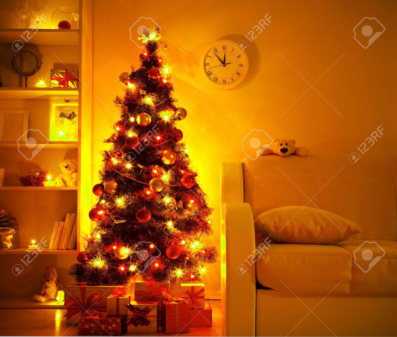 Christmas Tree In Living Room a lighted christmas tree with presents underneath in living room Christmas Tree In Living Room a lighted christmas tree with presents underneath in living room