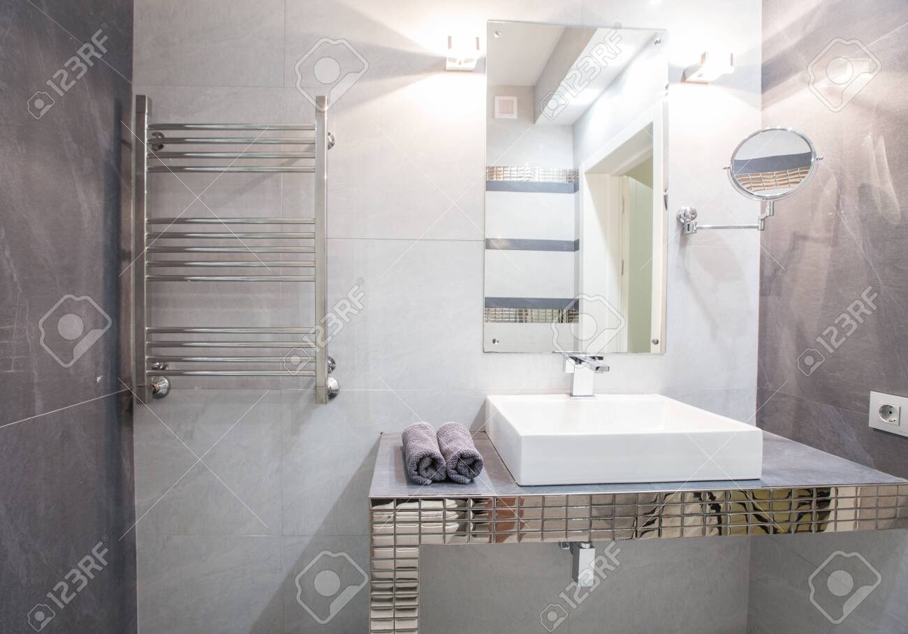Modern Bathroom Interior In White Colour Stock Photo Picture And Royalty Free Image Image 132211329
