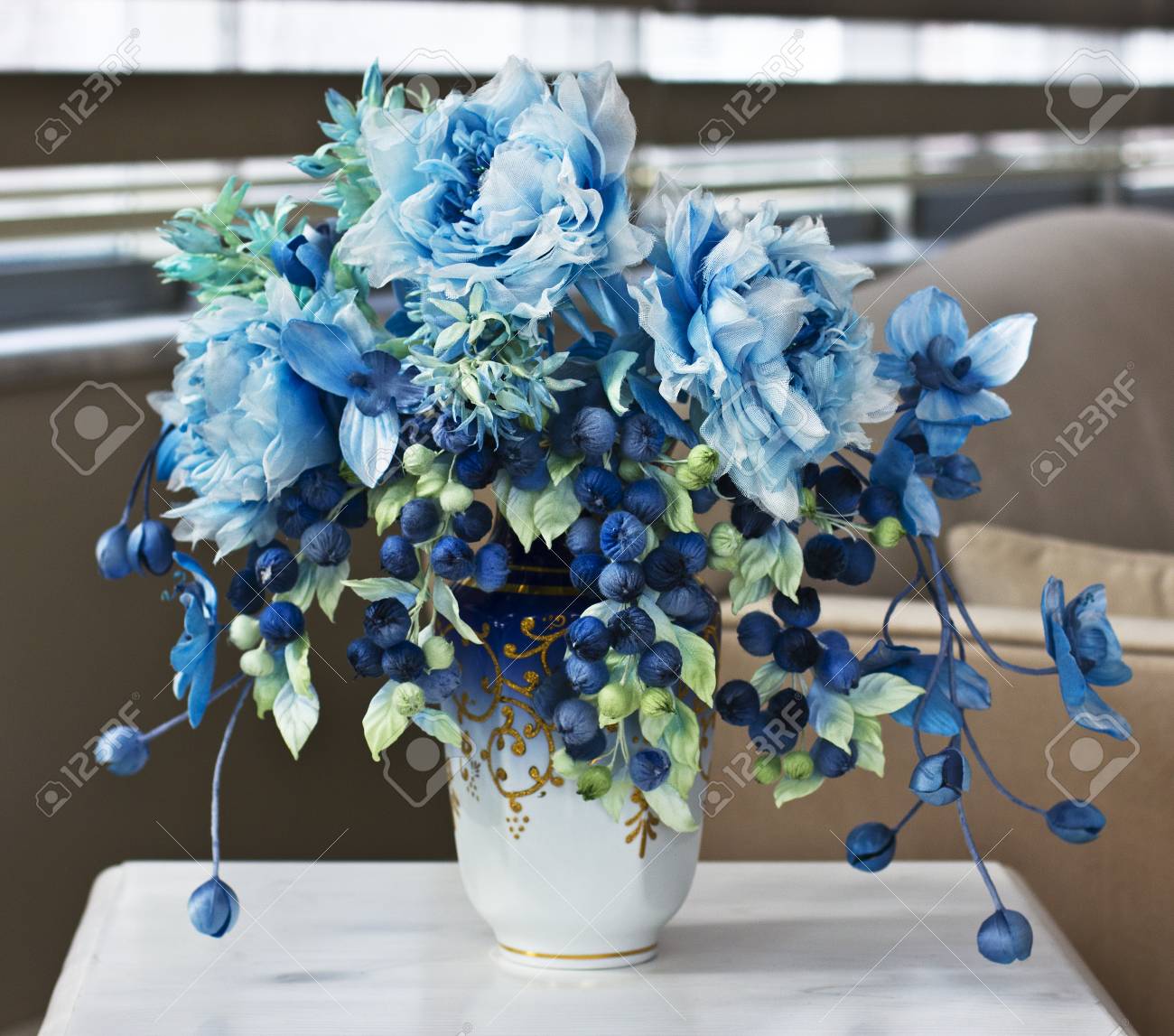Bouquet With Blue Large Flowers And Closed Buds Artificial