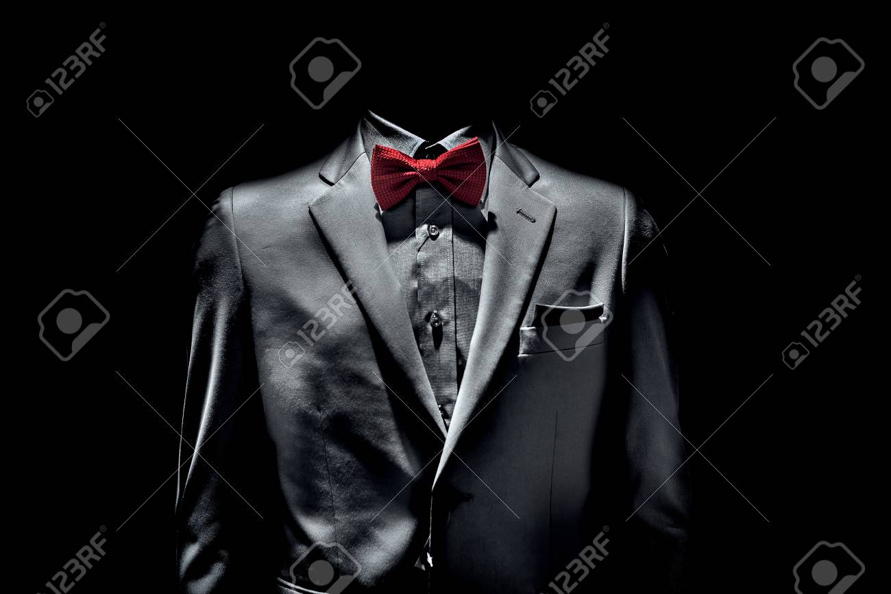 black silver and red tuxedo