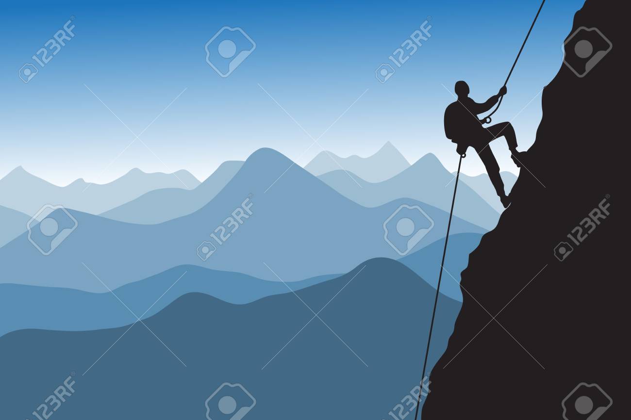 Silhouette Of The Climber Who Is Climbing Up The Mountain Against The Ridge Royalty Free Cliparts Vectors And Stock Illustration Image 127638155