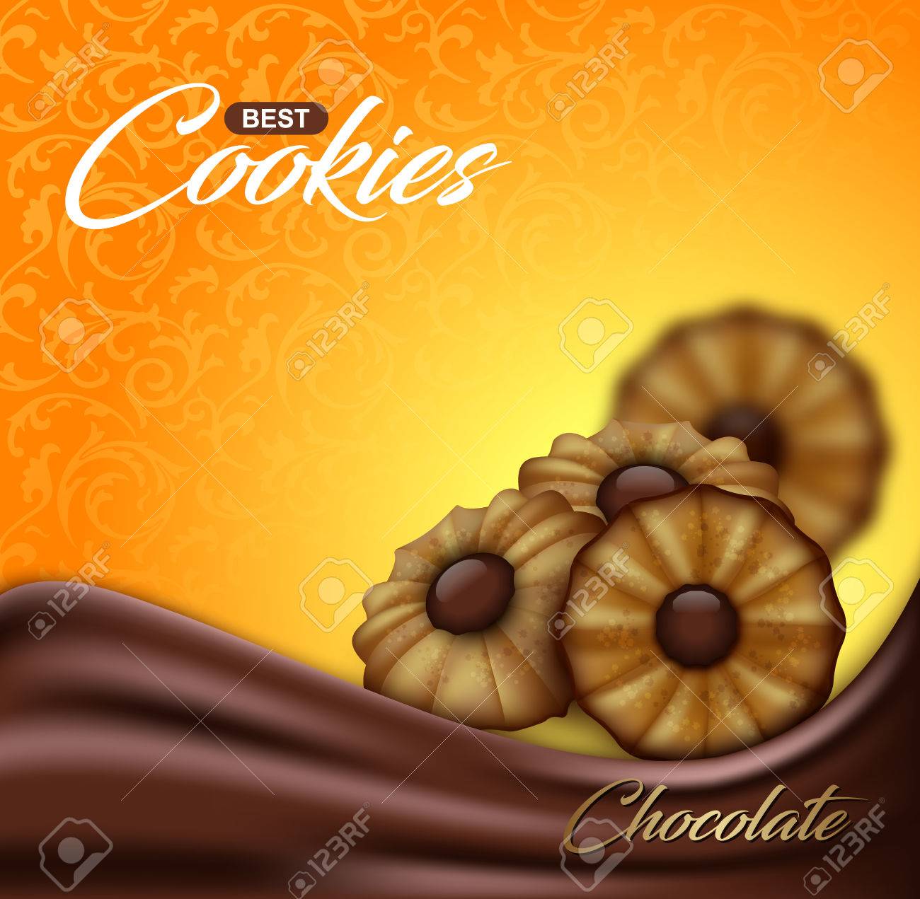 花柄背景にチョコレートとバターのようなクッキー のイラスト素材 ベクタ Image