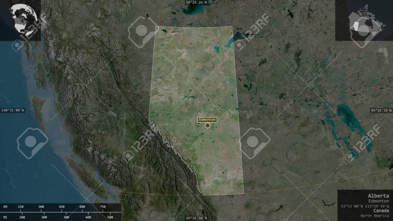 Alberta Province Of Canada Satellite Imagery Shape Presented Against Its Country Area With Informative Overlays 3d Rendering Stock Photo Picture And Royalty Free Image Image 152928814