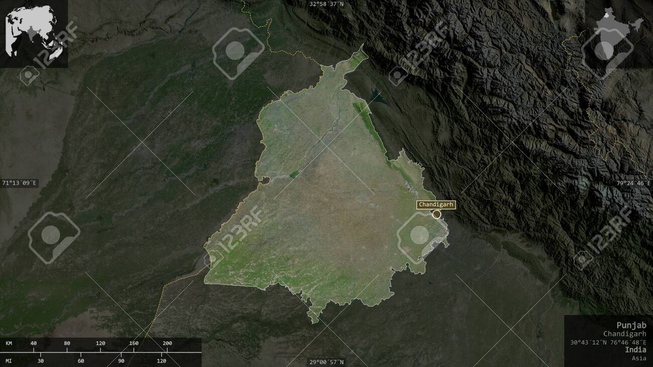 Satellite View Of Punjab Punjab, State Of India. Satellite Imagery. Shape Presented Against Its  Country Area With Informative Overlays. 3D Rendering Stock Photo, Picture  And Royalty Free Image. Image 153156785.