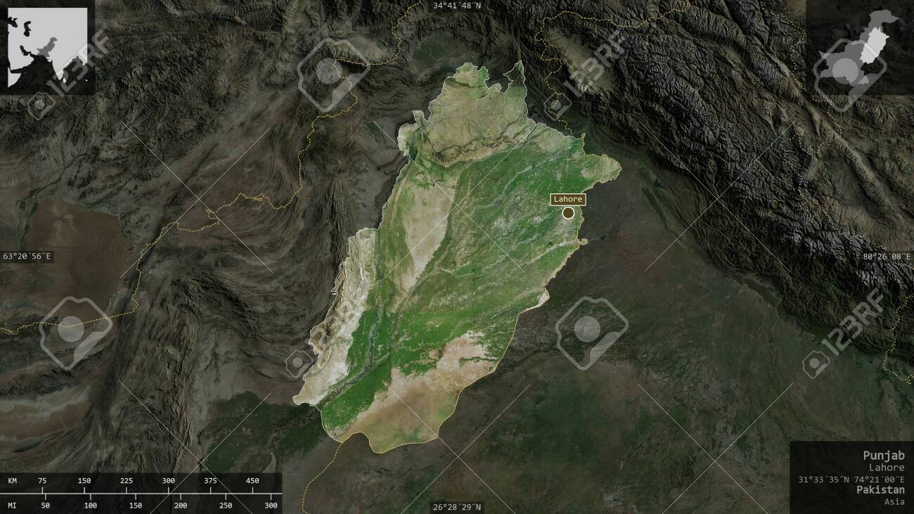 Satellite Map Of Punjab Punjab, Province Of Pakistan. Satellite Imagery. Shape Presented Against  Its Country Area With Informative Overlays. 3D Rendering Stock Photo,  Picture And Royalty Free Image. Image 153428758.