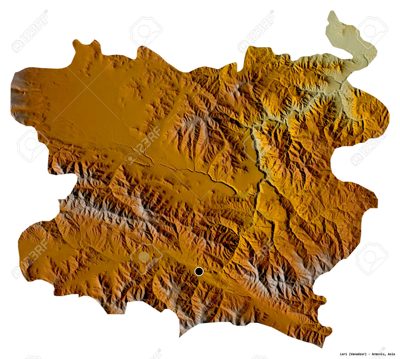 3Dcgロリ アルメニアの州、ロリの形。首都は白い背景で隔離されています。地形図。 3Dレンダリングの写真素材・画像素材 Image 153675373
