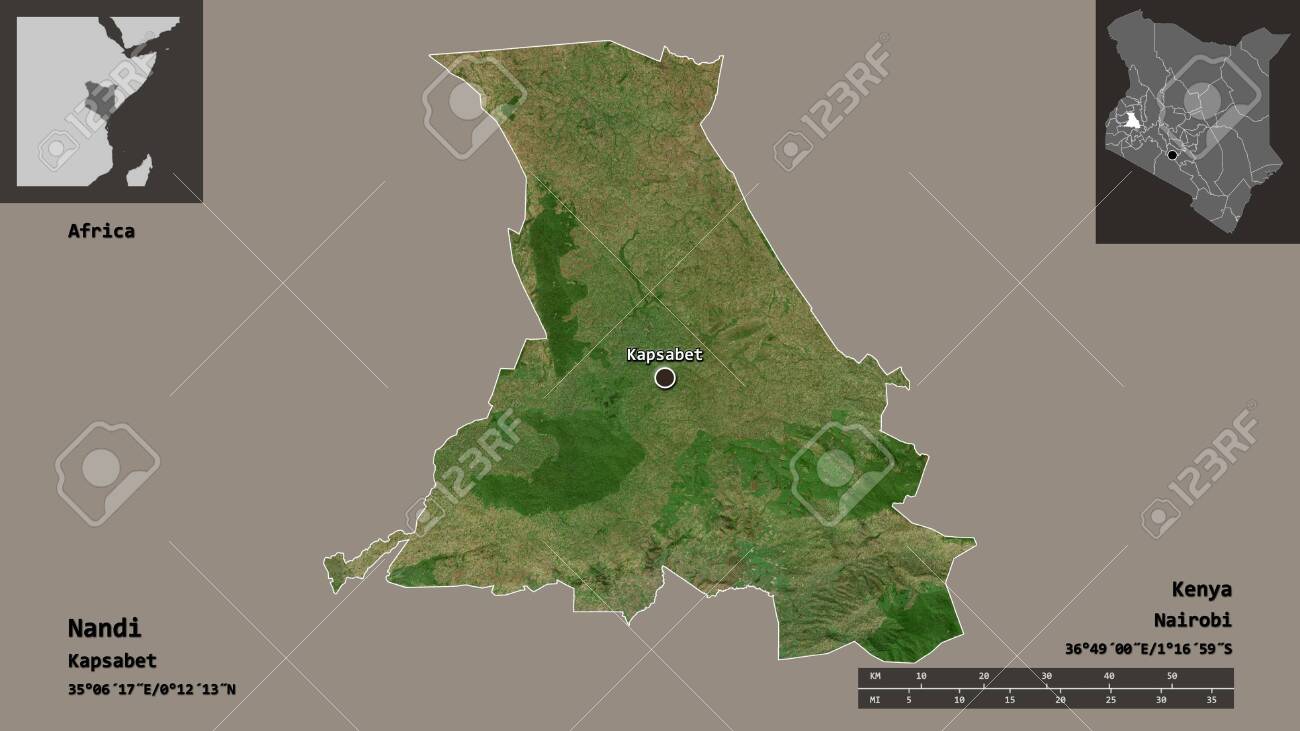 Map Of Nandi County Shape Of Nandi, County Of Kenya, And Its Capital. Distance Scale, Previews  And Labels. Satellite Imagery. 3D Rendering Stock Photo, Picture And  Royalty Free Image. Image 153752828.