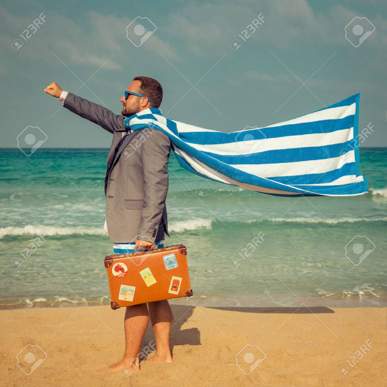 Portrait of funny businessman on the beach. Man having fun by the sea. Summer vacation and travel concept - 54980294 Portrait of funny businessman on the beach. Man having fun by the sea. Summer vacation and travel concept - 54980294