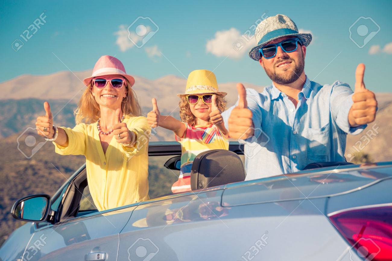 Happy family travel by car. People having fun in the mountains. Father, mother and child on summer vacation. - 78474239 Happy family travel by car. People having fun in the mountains. Father, mother and child on summer vacation. - 78474239
