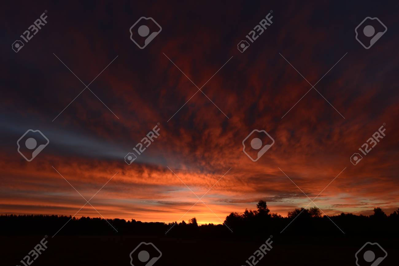 日の出の光の中で夜明け前に夏空の鮮やかな色 の写真素材 画像素材 Image