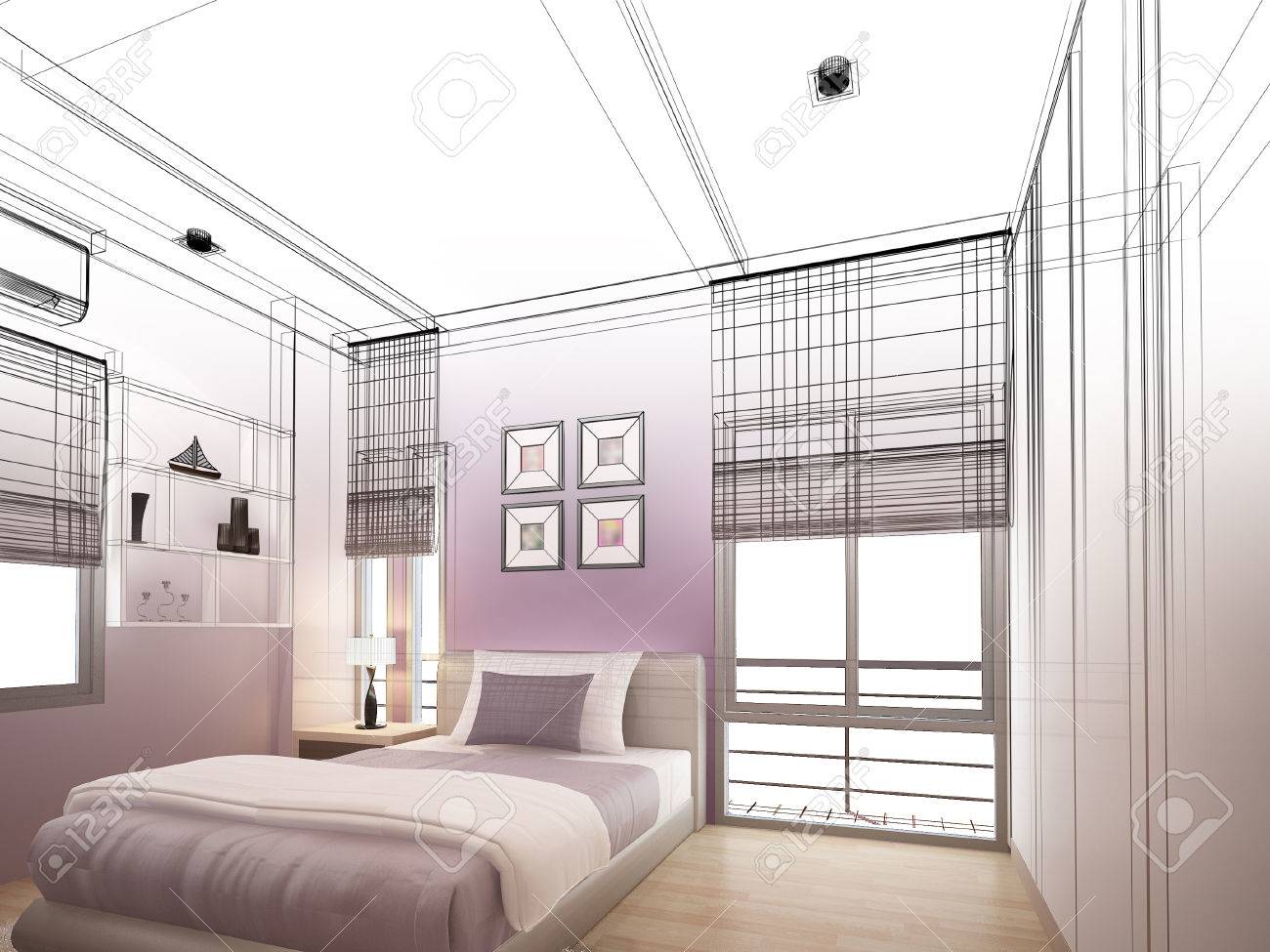 abstract sketch design of interior bedroom