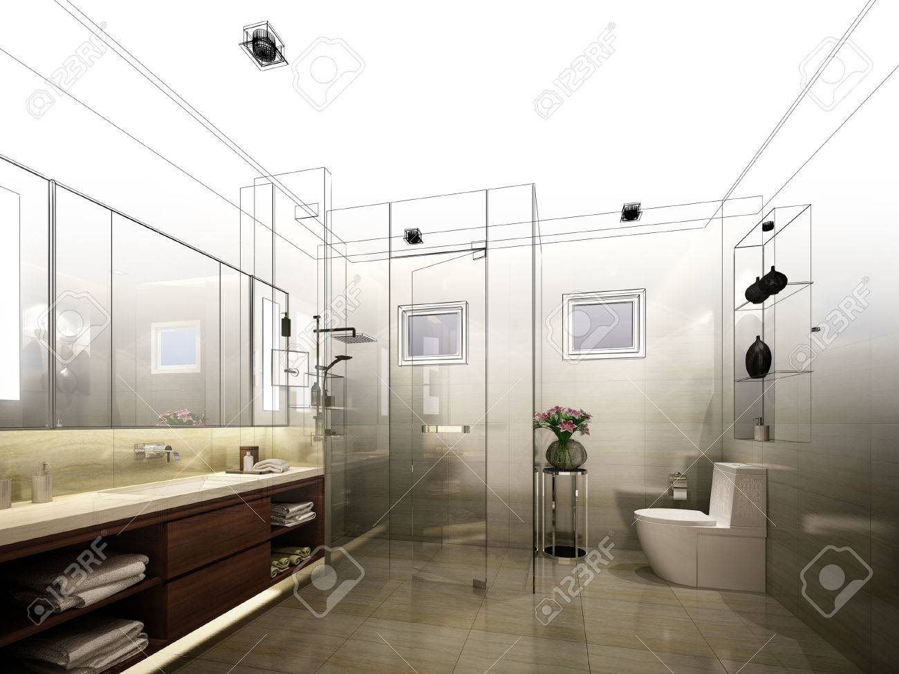 Abstract Sketch Design Of Interior Bathroom