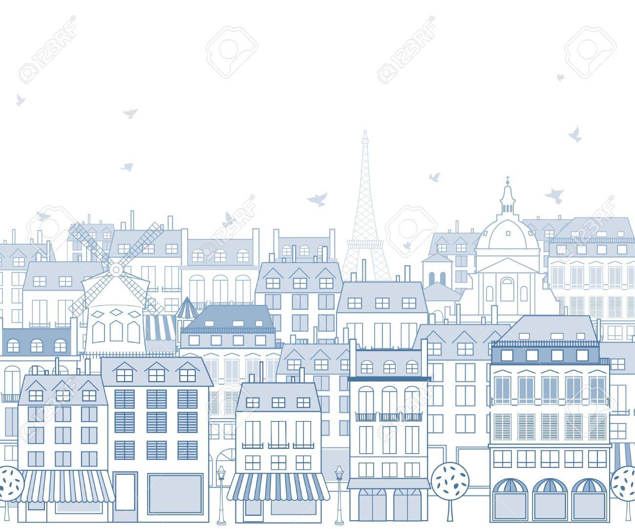 Paris Cityscape With Traditional Buildings And Famous Architectures Elements Royalty Free Cliparts Vectors And Stock Illustration Image
