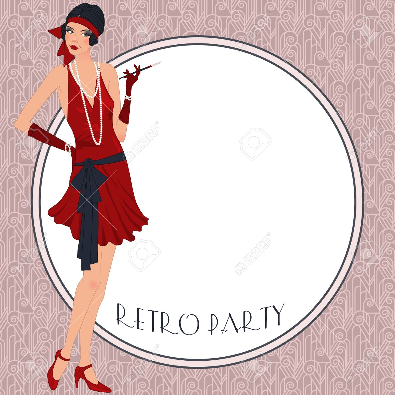 retro background with flapper girl retro party invitation design