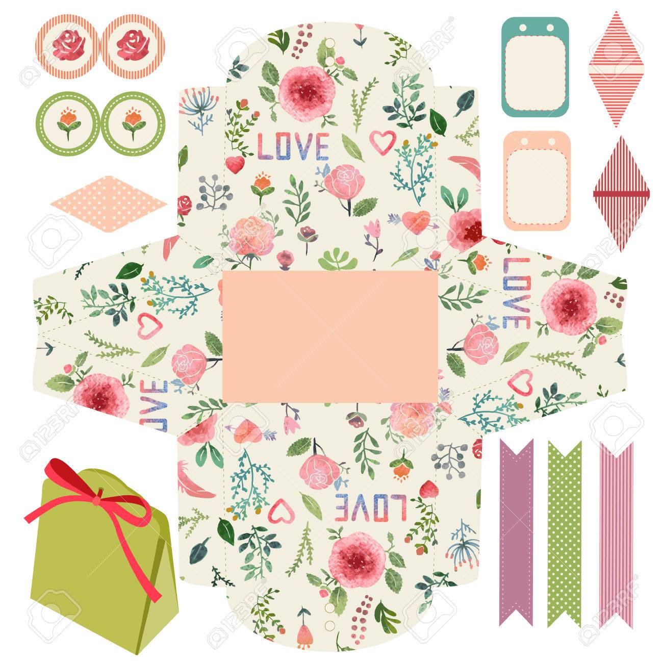 favor gift product box die cut watercolor floral pattern