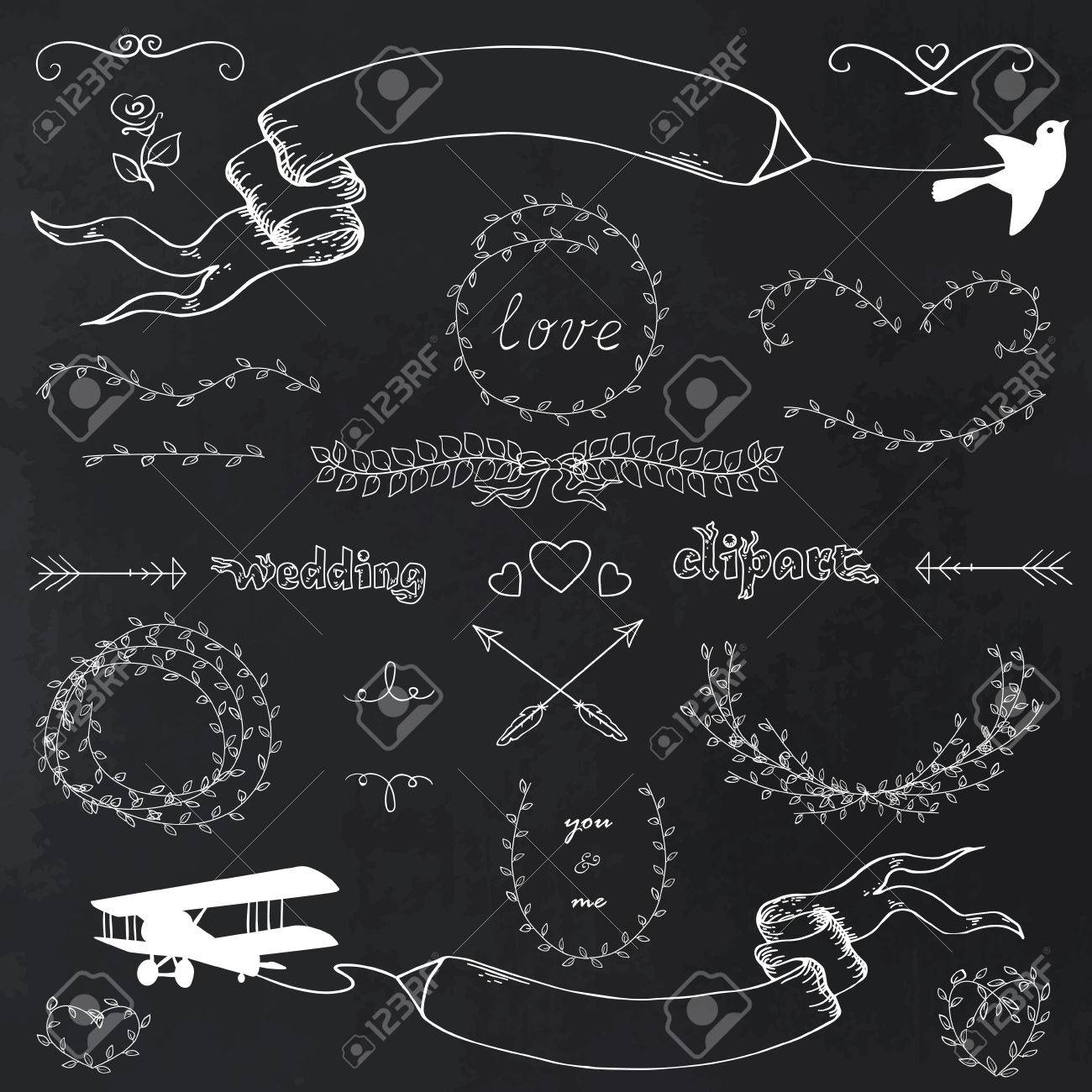 chalkboard wedding laurel and ribbons clip art for wedding invitation chalkboard wedding invitation