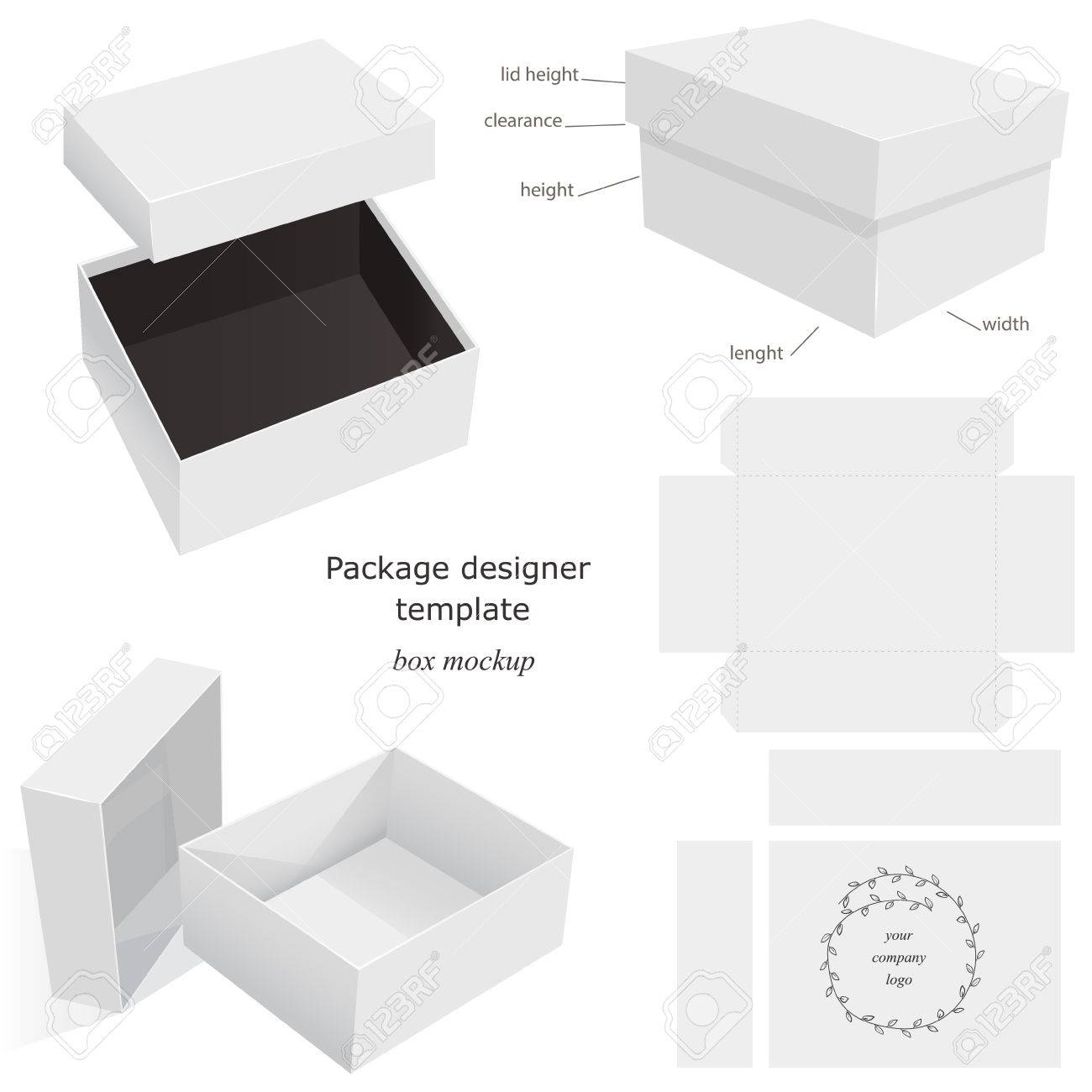 white package mockup box opened closed template front and