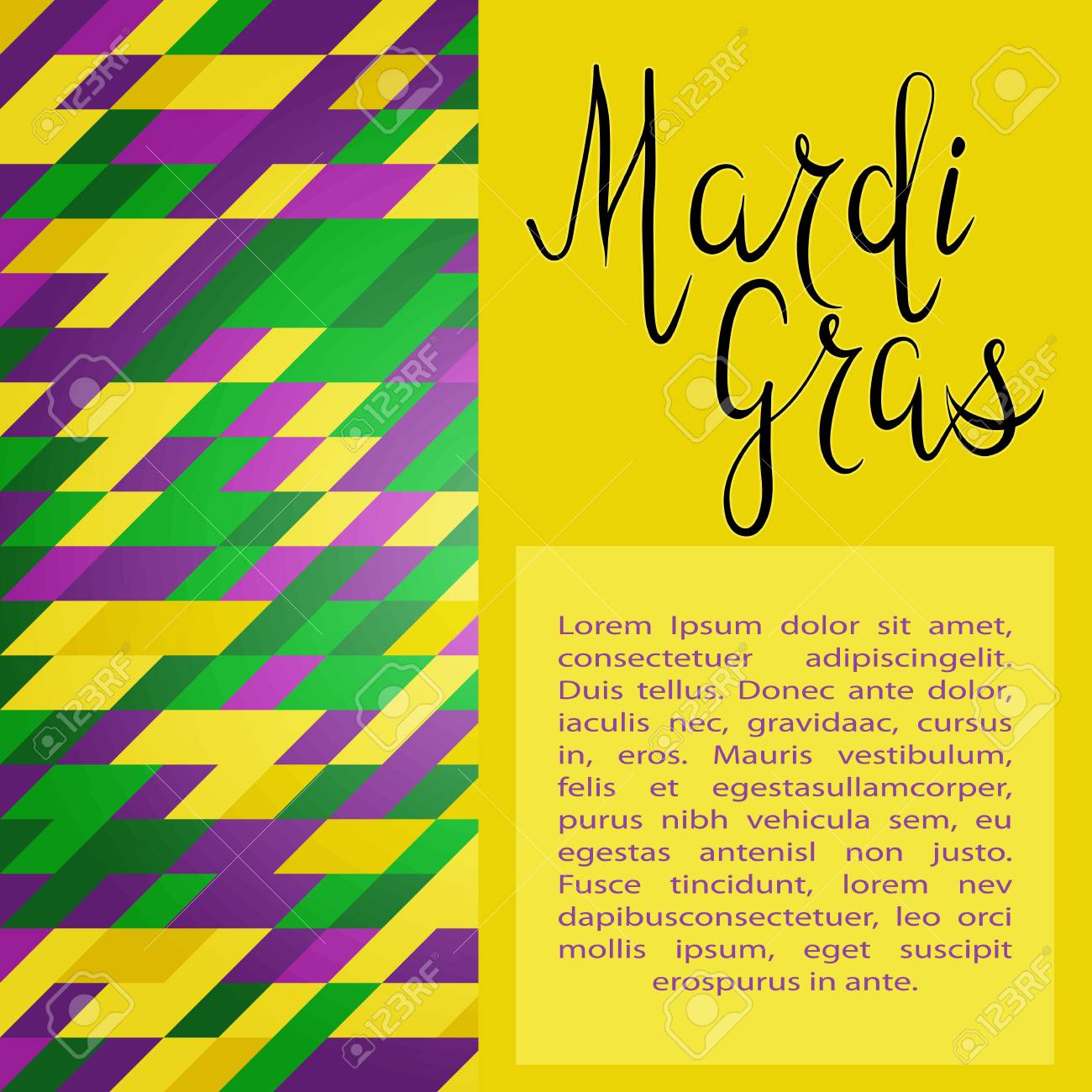 lettering mardi gras with carnival mask on polygonal green yellow