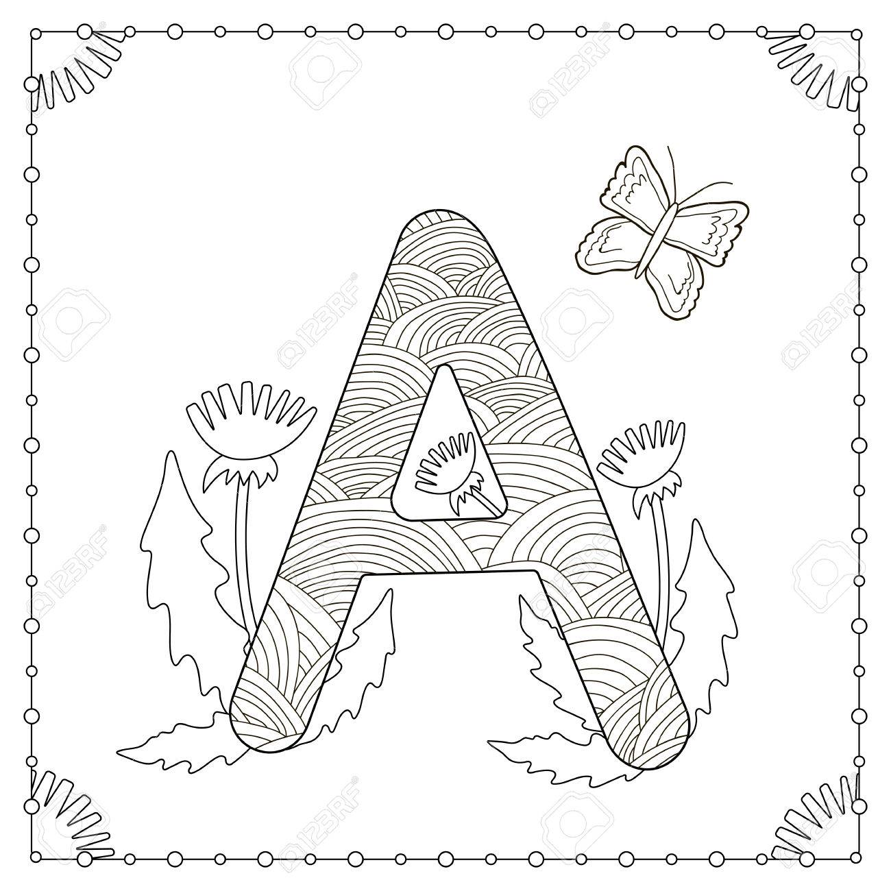 alphabet a colorier lettre majuscule avec fleurs feuilles et papillon illustration vectorielle clip art libres de droits vecteurs image 78242242 coloriage lampes chambre d'enfants