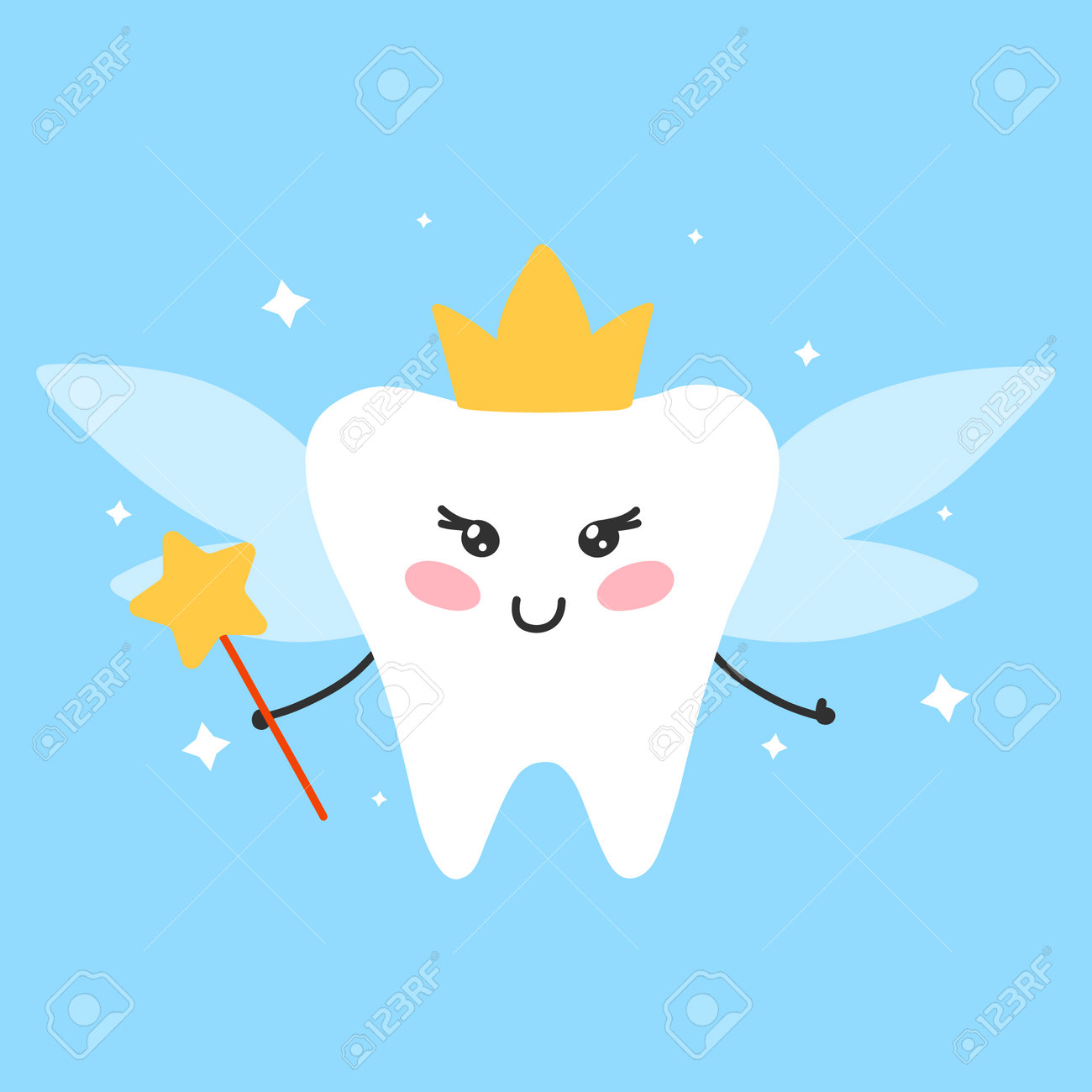 歯の妖精。ベクターイラスト。歯の形をした歯の妖精。可愛いスタイルの