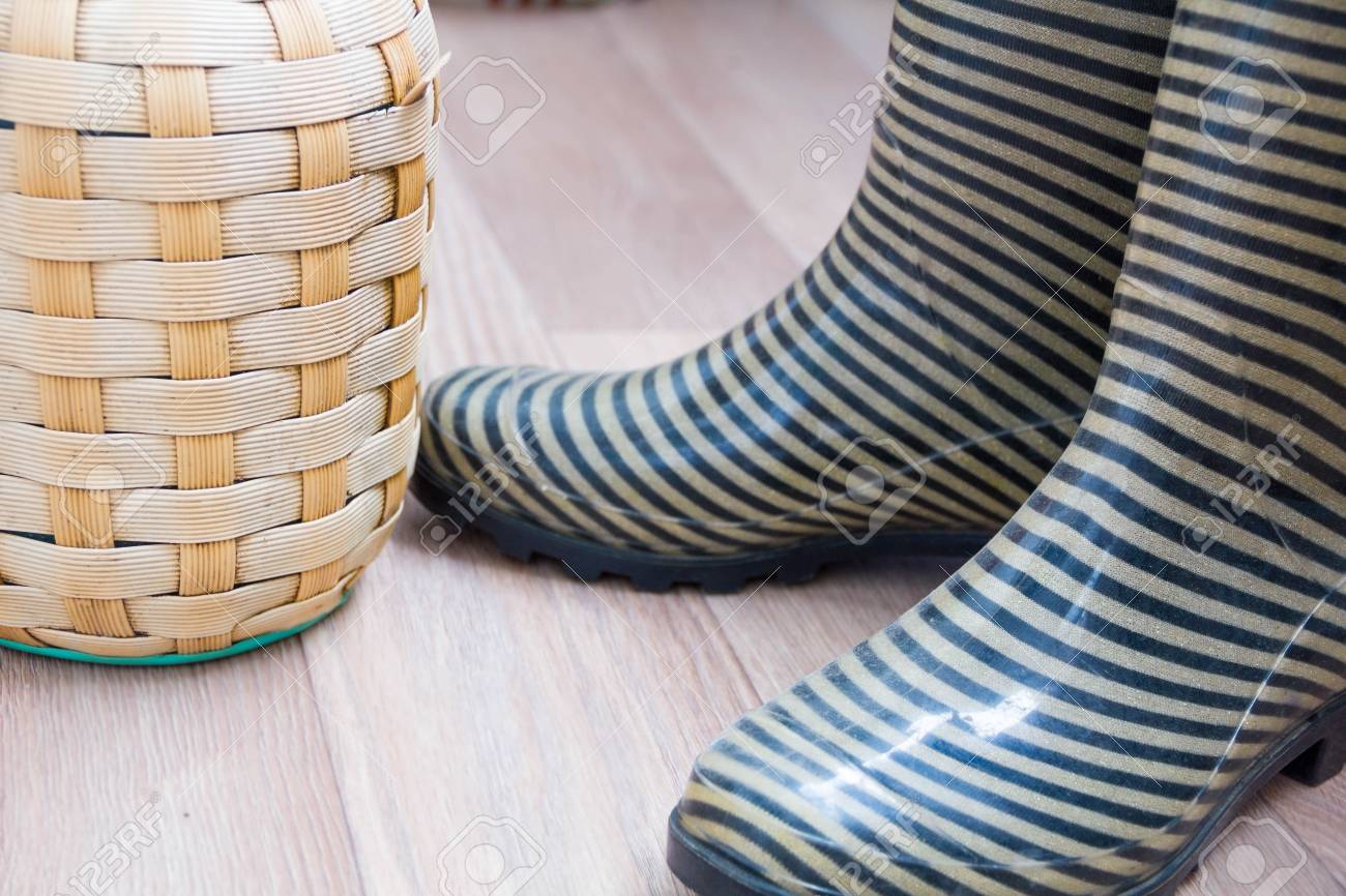 striped rain boots