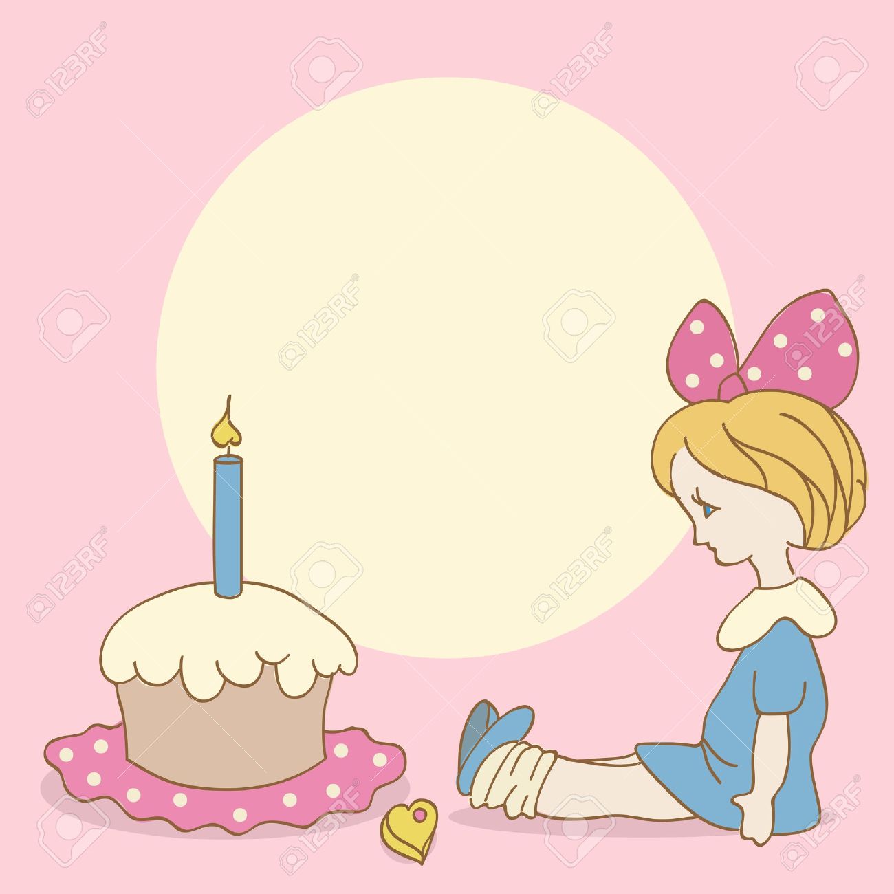 Carte D Invitation Avec La Jeune Fille Et Le Fond Gateau D